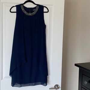 NWOT SLNY Navy blue dress with beaded neckline